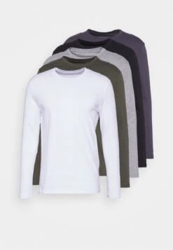 Pier One 5 PACK - Langarmshirt - Black/white/olive -Pier One 1811e4e1633c4594abae2f43c4e4d170