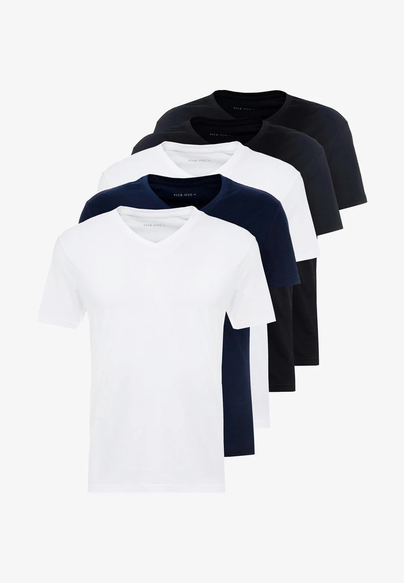 Pier One 5 PACK - T-Shirt Basic - White/blue/black 5 Pier One 5 PACK - T-Shirt Basic - White/blue/black – Bild 5